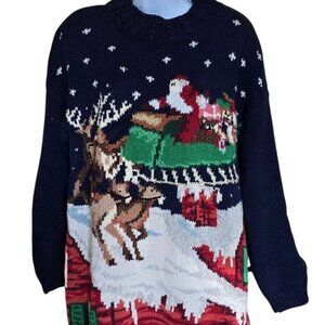 Vintage Northern Isles Hand-Knit Christmas Sweater With Santa & Snowman Scene